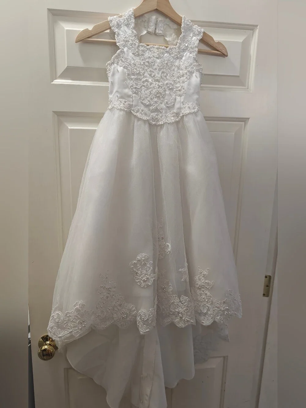 QDavid's Bridal White Floral Lace Flower Girl Dress 4 - Picture 1 of 11